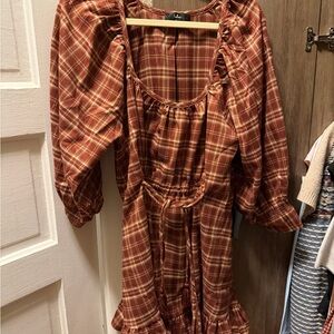 Lulu's Kids Plaid Dress in Red and Brown